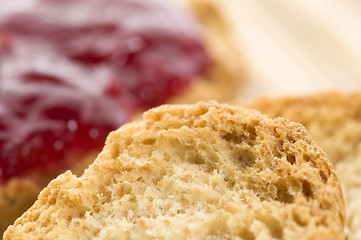 Image showing Breakfast of cherry jam on toast