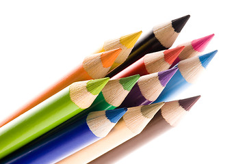 Image showing Collection of colorful pens over white background