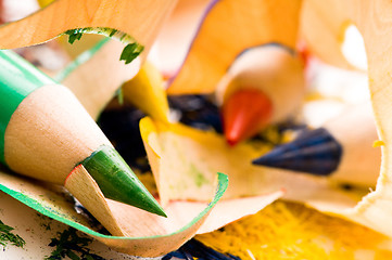 Image showing Sharpened pencils and wood shavings