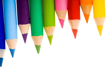 Image showing Collection of colorful pens over white background