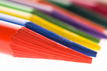 Image showing Collection of colorful pens over white background