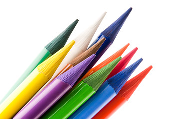 Image showing Collection of colorful pens over white background