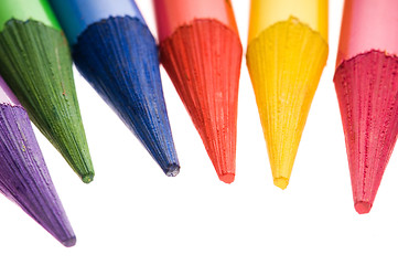 Image showing Collection of colorful pens over white background