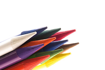 Image showing Collection of colorful pens over white background