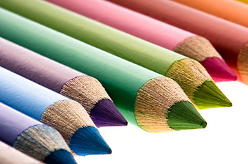 Image showing Collection of colorful pens over white background