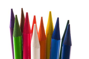 Image showing Collection of colorful pens over white background