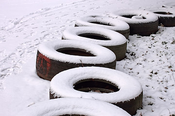 Image showing Fragment of the row old tires