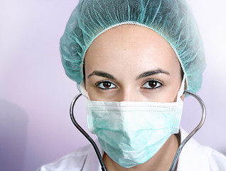 Image showing Portrait of a young doctor with stethoscope.