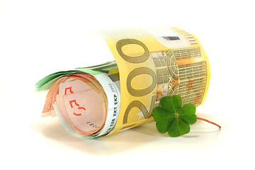 Image showing Euro notes with Clover