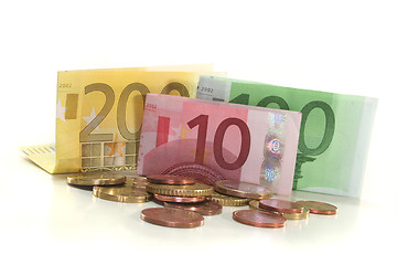 Image showing Euro notes and euro coins