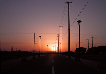 Image showing Sunset on the road