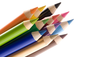 Image showing Collection of colorful pens over white background