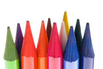 Image showing Collection of colorful pens over white background