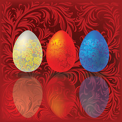 Image showing Easter eggs on a red