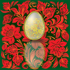 Image showing Gold easter egg on floral  background