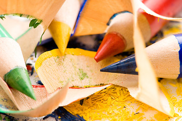 Image showing Sharpened pencils and wood shavings