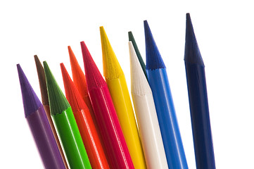 Image showing Collection of colorful pens over white background