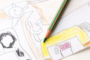 Image showing pencil and child drawing