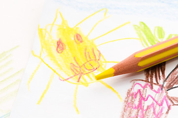 Image showing pencil and child drawing