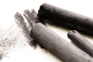 Image showing Artist's black charcoal with smudge