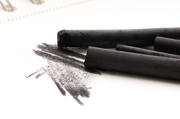 Image showing Artist's black charcoal with smudge