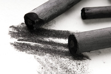 Image showing Artist's black charcoal with smudge