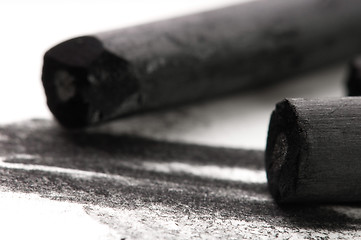 Image showing Artist's black charcoal with smudge