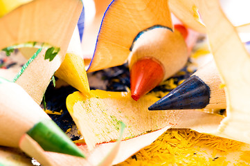 Image showing Sharpened pencils and wood shavings