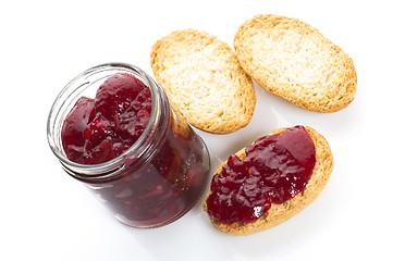 Image showing Breakfast of cherry jam on toast