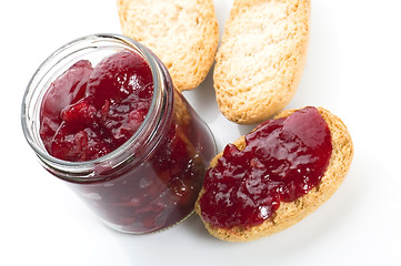 Image showing Breakfast of cherry jam on toast
