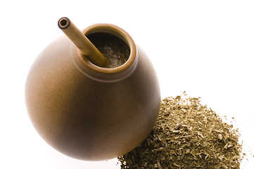 Image showing argentinian calabash with yerba mate isolated on white backgroun