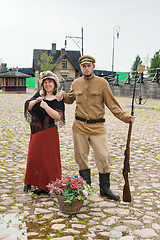 Image showing Couple of lady and soldier in retro style picture