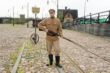 Image showing Soldier with  gun in retro style picture