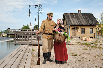 Image showing Couple of lady and soldier in retro style picture