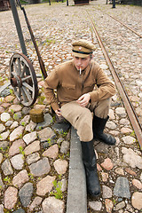 Image showing Retro style picture with smoking soldier.