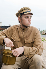 Image showing Soldier with boiler in retro style picture