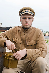 Image showing Soldier with boiler in retro style picture