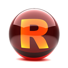 Image showing 3d glossy sphere with orange letter - R