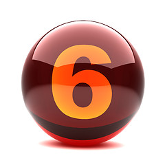 Image showing 3d glossy sphere with orange digit - 6