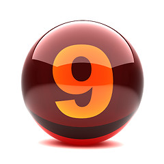 Image showing 3d glossy sphere with orange digit - 9