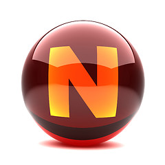 Image showing 3d glossy sphere with orange letter - N