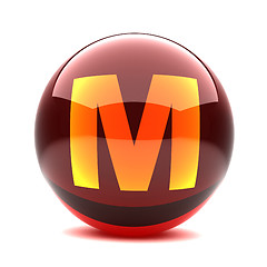 Image showing 3d glossy sphere with orange letter - M