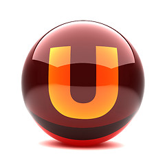 Image showing 3d glossy sphere with orange letter - U
