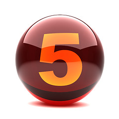 Image showing 3d glossy sphere with orange digit - 5
