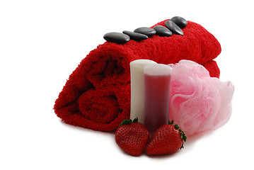 Image showing Romantic Valentine Day SPA set with heart shaped towel