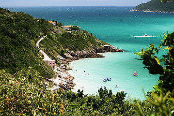 Image showing Boats over a crystalline turquoise sea in Arraial do Cabo, Rio de janeiro, Brazil