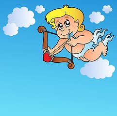 Image showing Valentine Cupid with bow and clouds