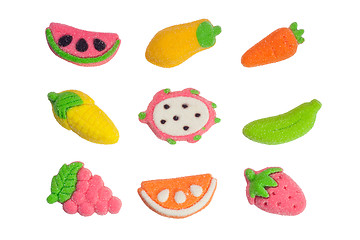 Image showing Fruit and vegetable shaped gummy candy