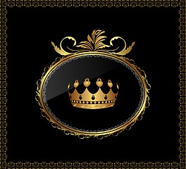 Image showing gold ornament with crown on black background