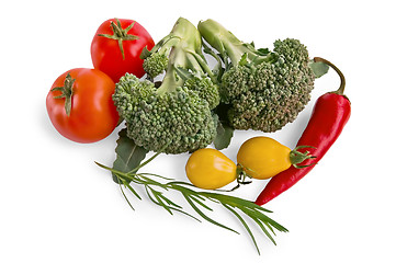 Image showing Broccoli with chili peppers and tomatoes